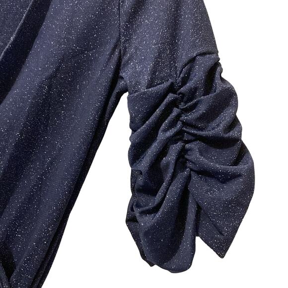 Starry night Glitter Maxi Wrap Dress metallic blue true wrap cocktail ruched s - Picture 12 of 15